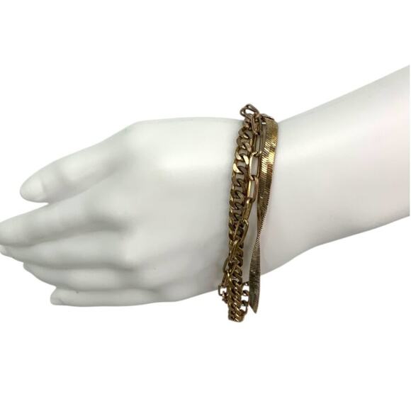 Triple Strand Metal Mixed Link Herringbone Layered Bracelet - Picture 1 of 4